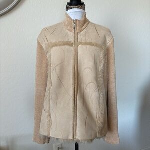 Lisa International women’s Cream artificial suede and rayon acrylic Jacket. L